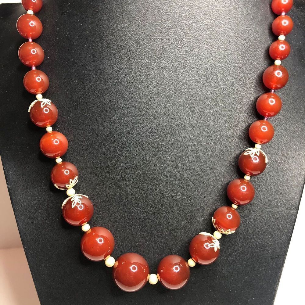 706 Carnelian beaded (silver top GSV Bottom clasp) necklace 20"